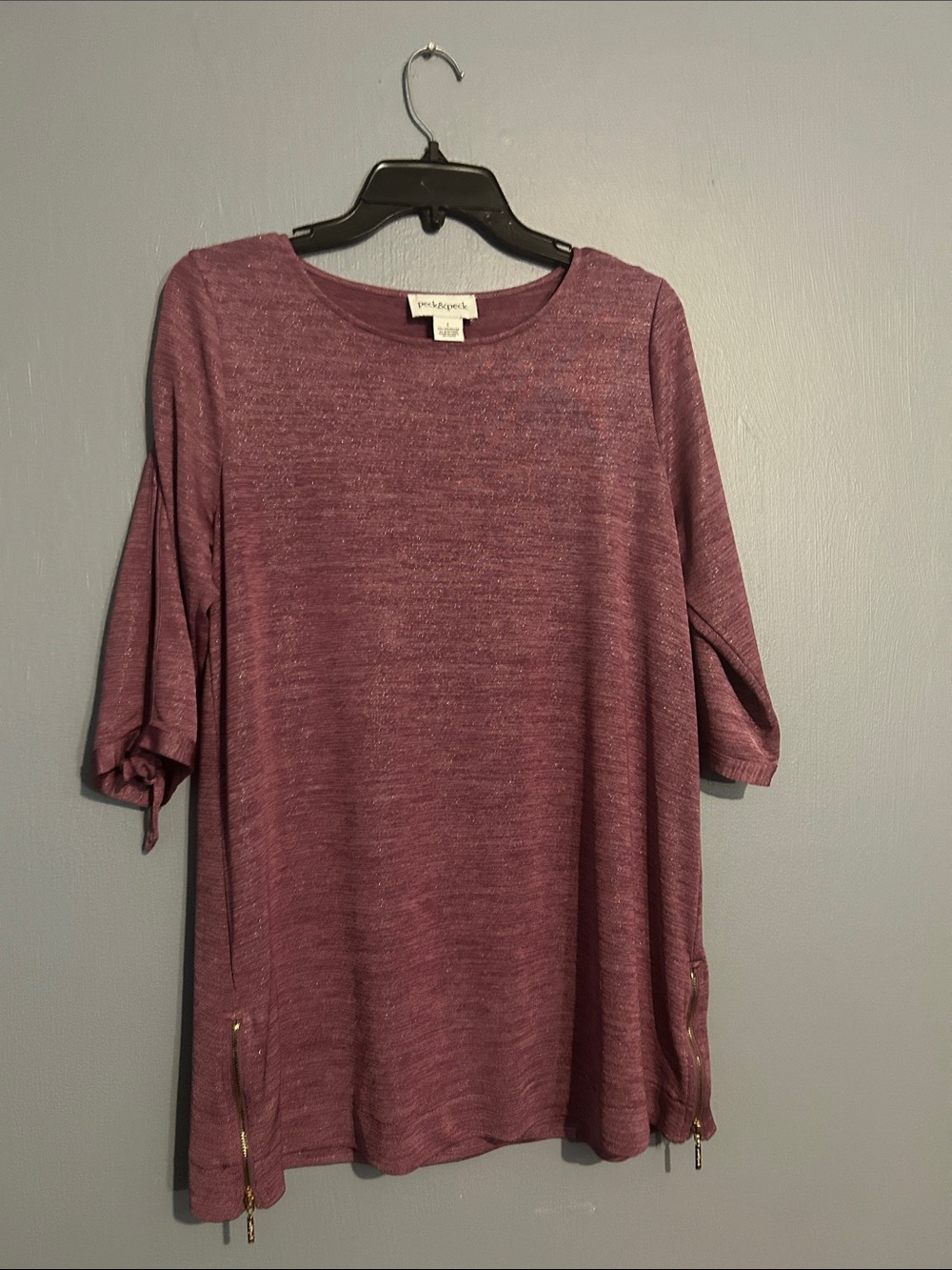 Peck & Peck Mauve Heathered Scoop Neck Tunic with Side Zips